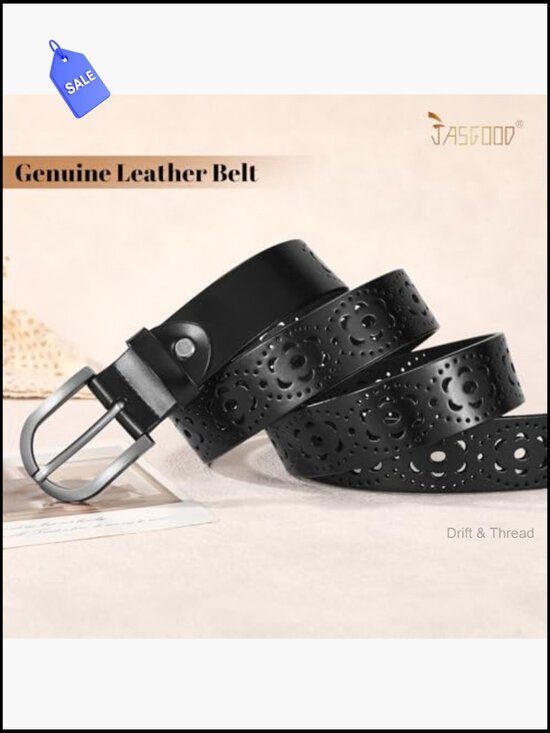 Genuine Leather Hollow Waist Belt for Women, Adjustable main image 4